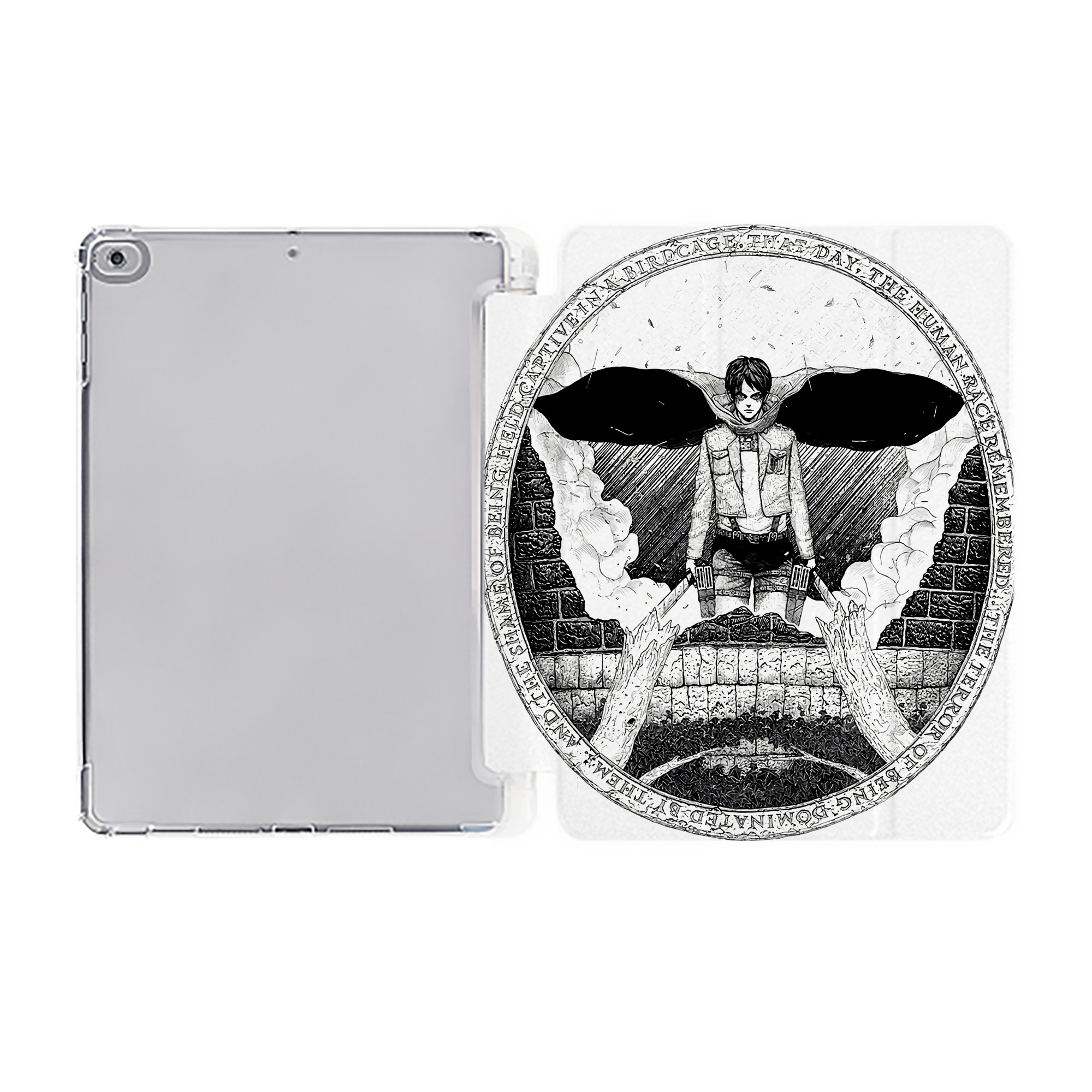 （画像用） 進撃の巨人 エレン･イェーガー Attack on Titan Eren Jäger IPad ケース ペン収納付き 三つ折りスタンド PUレザー×シリコン 対応機種9.5/10.5/10.9インチ